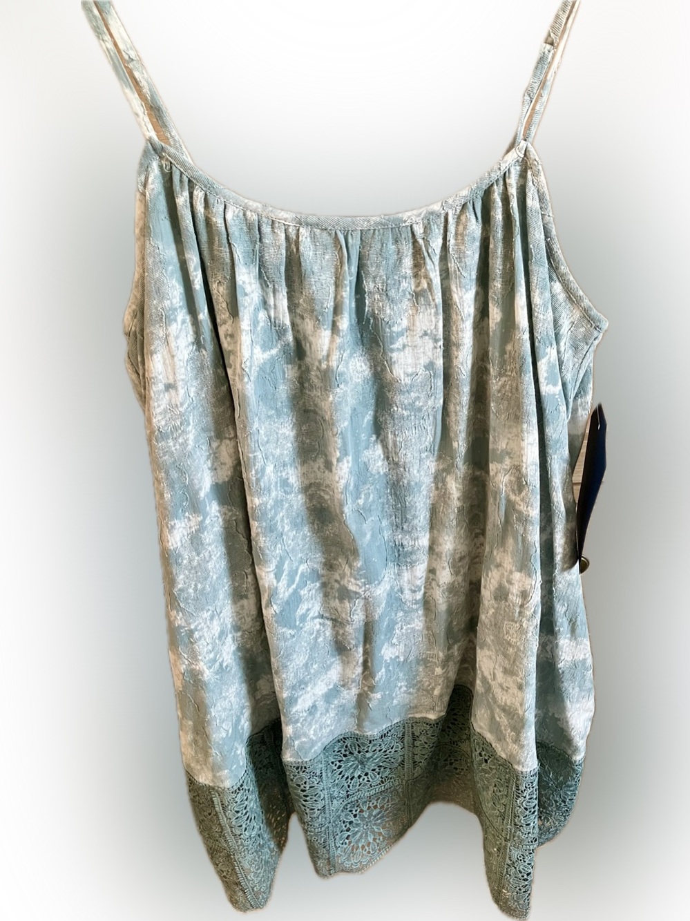 Soft Blue/Green Tie-Dye Lace-Trim Mini Dress